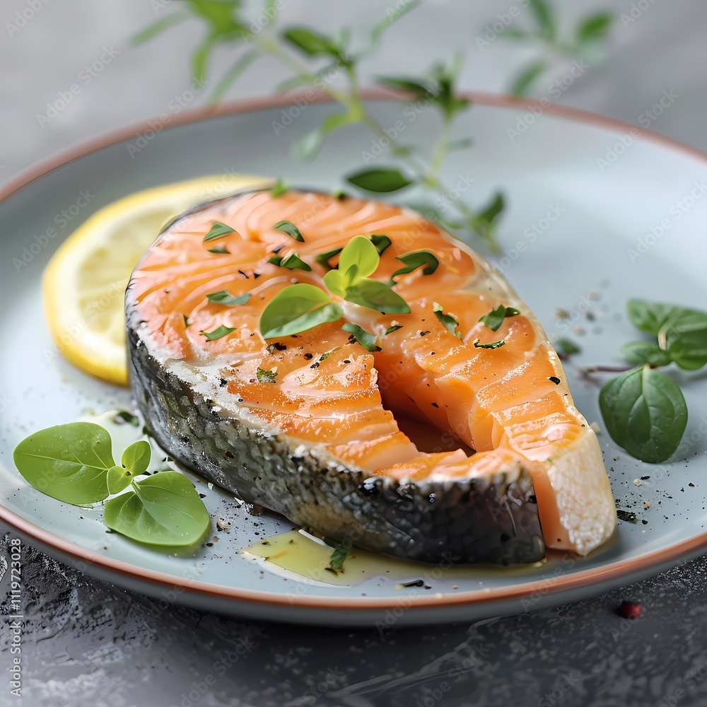 Fresh Salmon Steak with Lemon and Basil Fresh Salmon Steak with Lemon and Basil