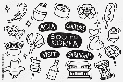 set of south korea doodles good for background, wallpaper, element design, icons, etc