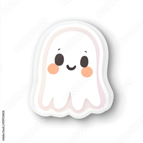 Cute cartoon ghost with happy expression.