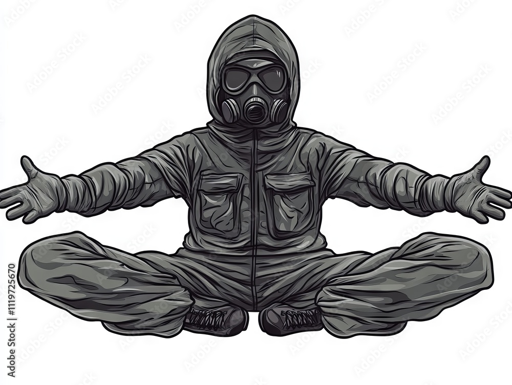 Person in Gas Mask Meditating Vector Illustration Person in Gas Mask Meditating Vector Illustration