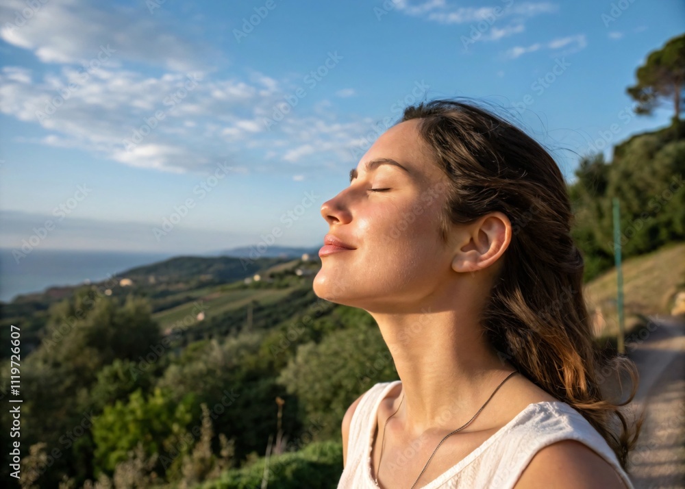 portrait of a woman with closed eyes on the background of nature, tranquility and meditation portrait of a woman with closed eyes on the background of nature, tranquility and meditation