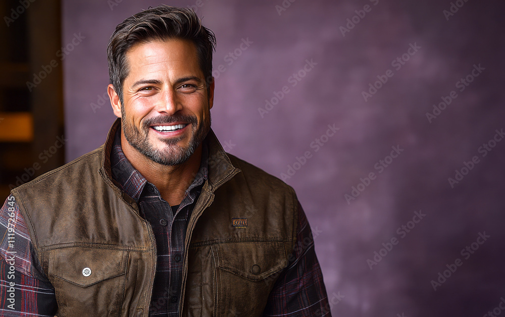 A man with a smile on his face is wearing a pink shirt A man with a smile on his face is wearing a pink shirt