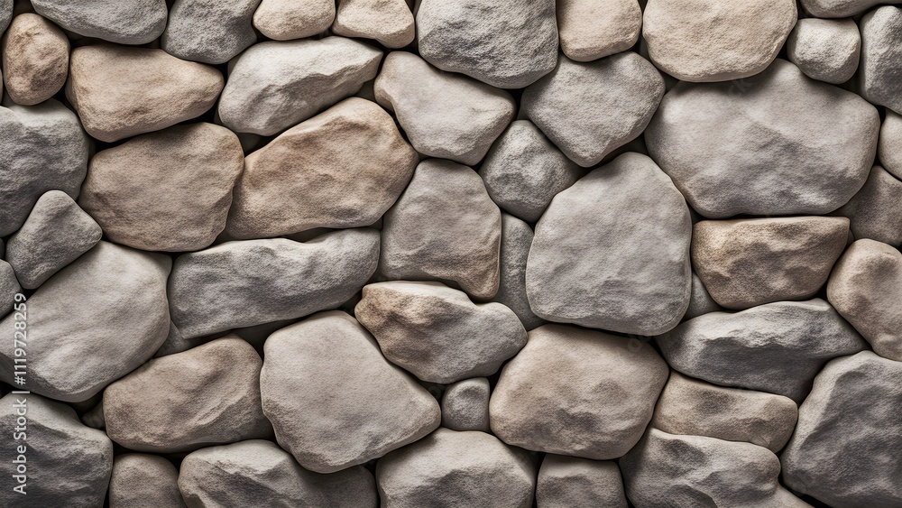 Fototapeta premium Seamless texture of natural stone wall with beige and grey stones.