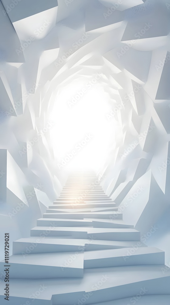 Obraz premium Abstract stairway leading toward bright light in futuristic tunnel