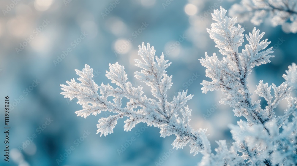Close-up of a frosted branch with a blue and white background. Close-up of a frosted branch with a blue and white background.