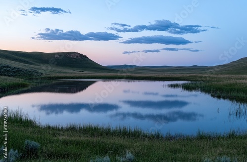 Serene Sunset Over Rolling Hills Reflecting In Calm Water