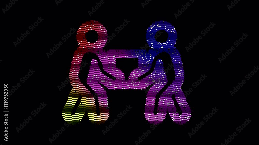 Icon people carry is made up of LED square shapes that shimmer and flicker. There are black dead diodes. In-Out looped. Alpha BW at the end Icon people carry is made up of LED square shapes that shimmer and flicker. There are black dead diodes. In-Out looped. Alpha BW at the end