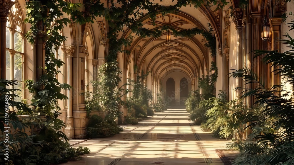 A tranquil cloister, echoing with prayer and whispers. A tranquil cloister, echoing with prayer and whispers.