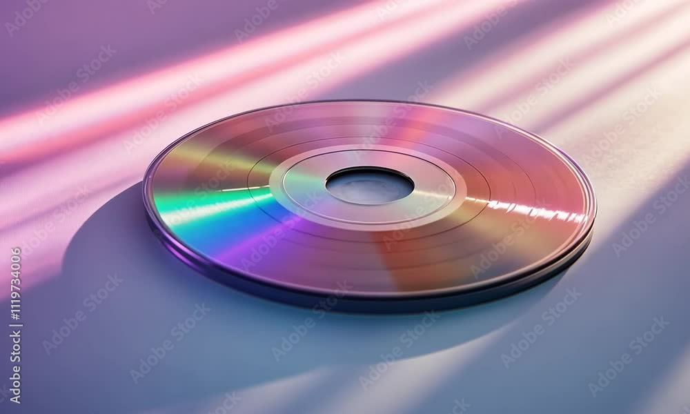 A reflective CD resting on a surface, showcasing colorful light patterns. A reflective CD resting on a surface, showcasing colorful light patterns.