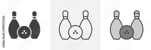 Bowling icon collection in black and colored style.