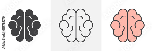 Brain icon collection in black and colored style.