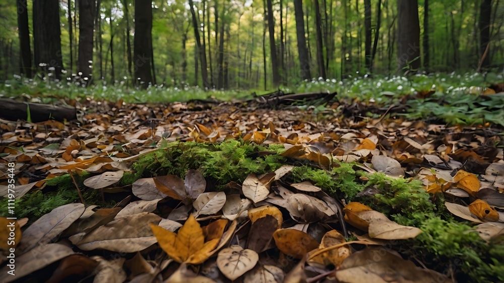 Forest Floor Moss Autumn Leaves Path Forest Floor Moss Autumn Leaves Path