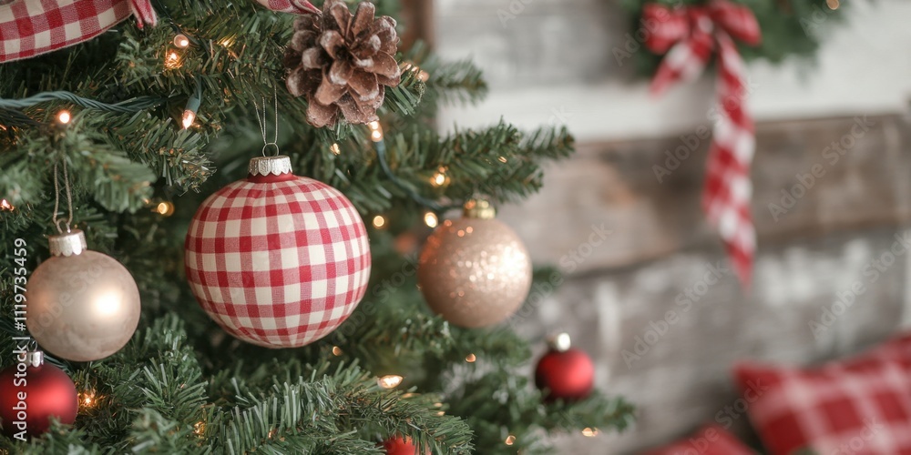 Decorative Christmas tree adorned with festive ornaments and warm lights in a cozy holiday setting Decorative Christmas tree adorned with festive ornaments and warm lights in a cozy holiday setting