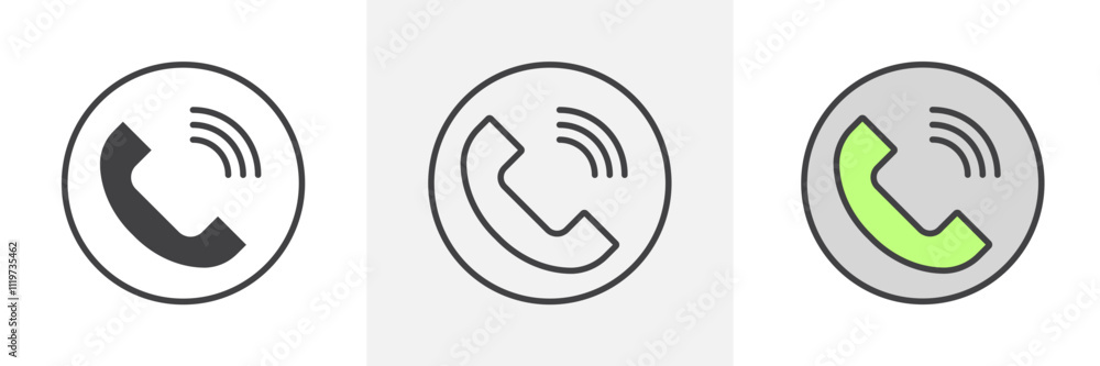 Call icon collection in black and colored style. Call icon collection in black and colored style.