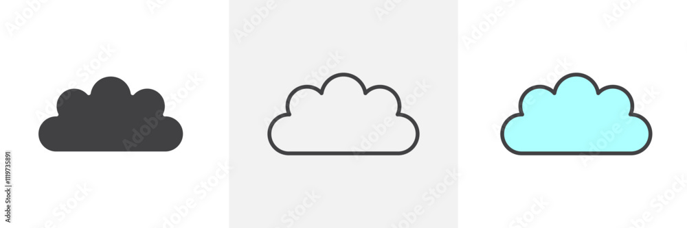 Cloud icon collection in black and colored style. Cloud icon collection in black and colored style.