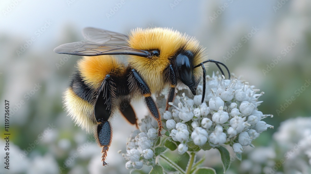 close-up of a bumblebee collecting nectar from a white flower. close-up of a bumblebee collecting nectar from a white flower.
