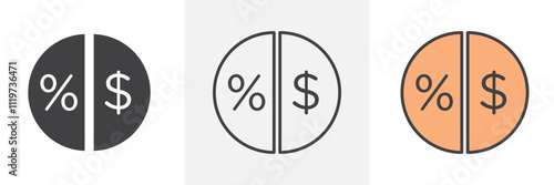 Dividend icon collection in black and colored style.