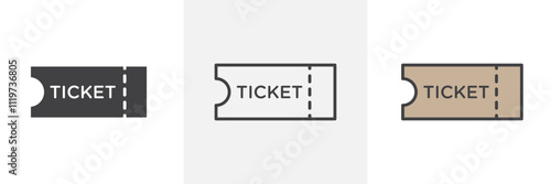 Event ticket icon collection in black and colored style.