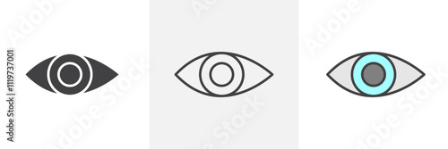Eye icon collection in black and colored style.