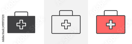 First aid icon collection in black and colored style.