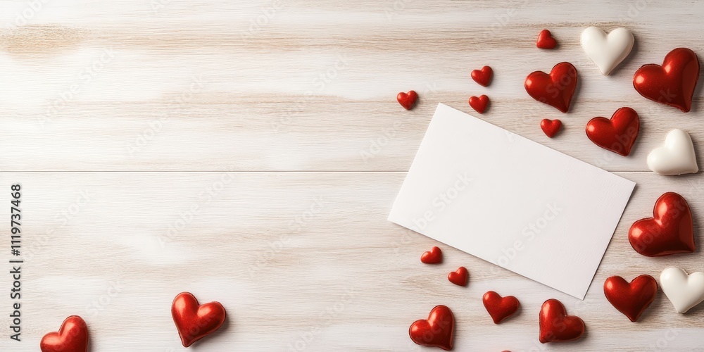 Beautifully Designed Flat Lay Composition Featuring Red and White Hearts on a Light Wooden Surface with Empty Space for Text Beautifully Designed Flat Lay Composition Featuring Red and White Hearts on a Light Wooden Surface with Empty Space for Text