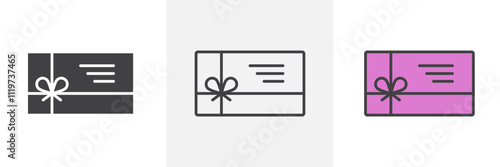 Gift voucher icon collection in black and colored style.