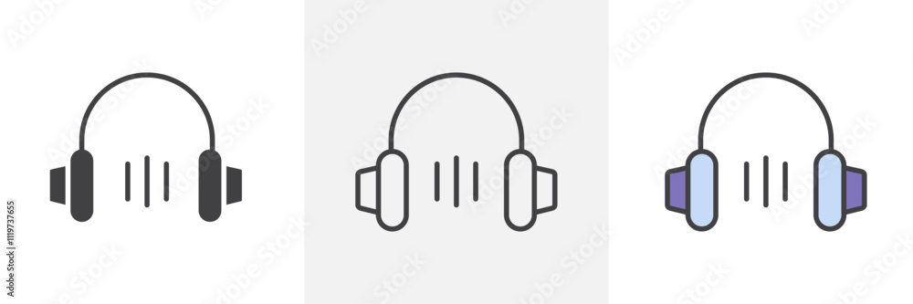 Headphones icon collection in black and colored style. Headphones icon collection in black and colored style.