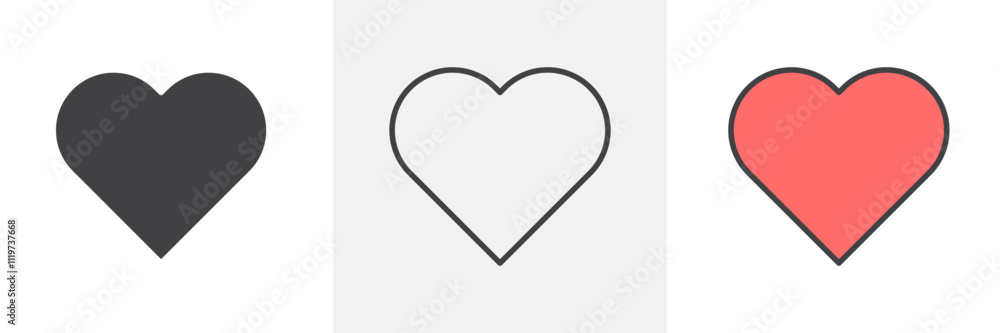 Heart icon collection in black and colored style. Heart icon collection in black and colored style.
