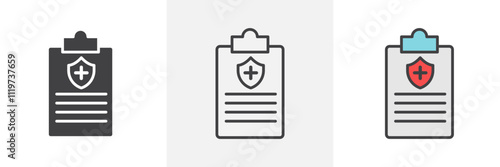 Health insurance icon collection in black and colored style.