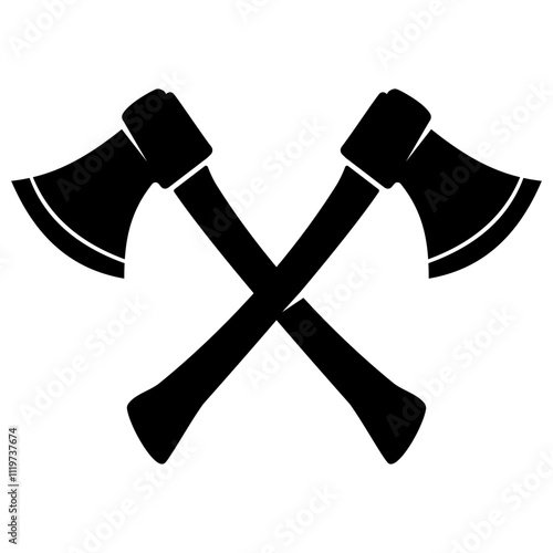 Crossed Hatchet Axes Battle Fighting Icon Black Silhouette Illustration