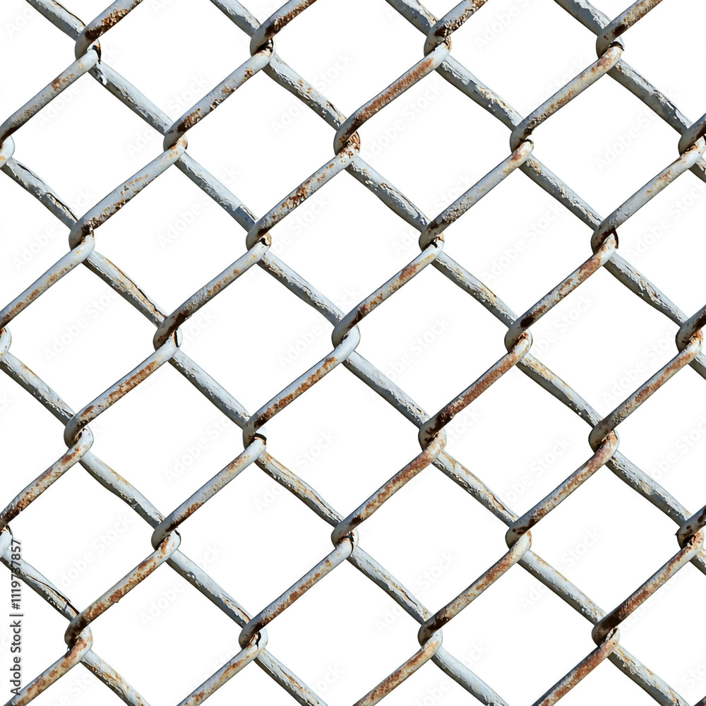 Fototapeta premium Chain link fence, cut out isolated on white background.