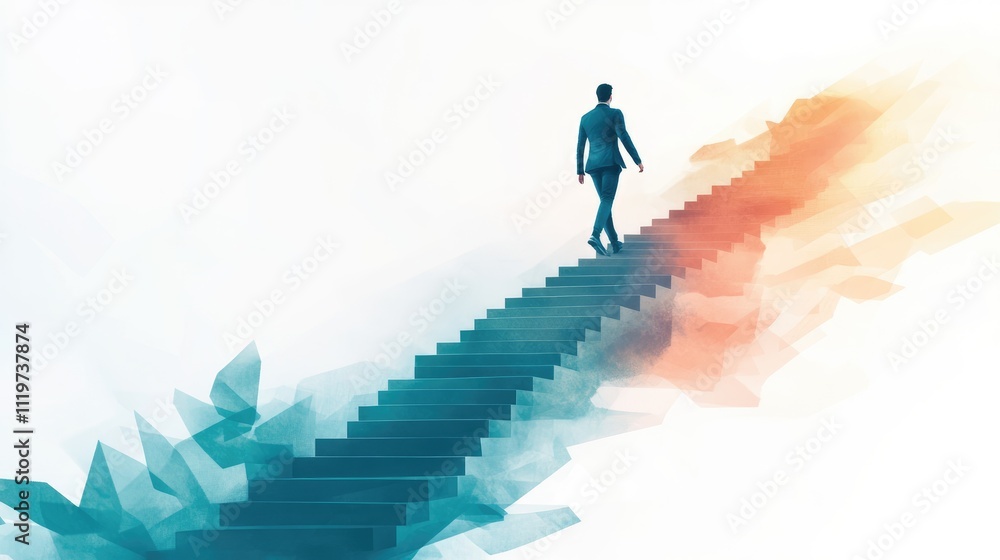 custom made wallpaper toronto digitalBusinessman climbing stairs towards goal, business progress, abstract modern illustration, isolated on white background