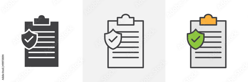 Insurance policy icon collection in black and colored style. Insurance policy icon collection in black and colored style.
