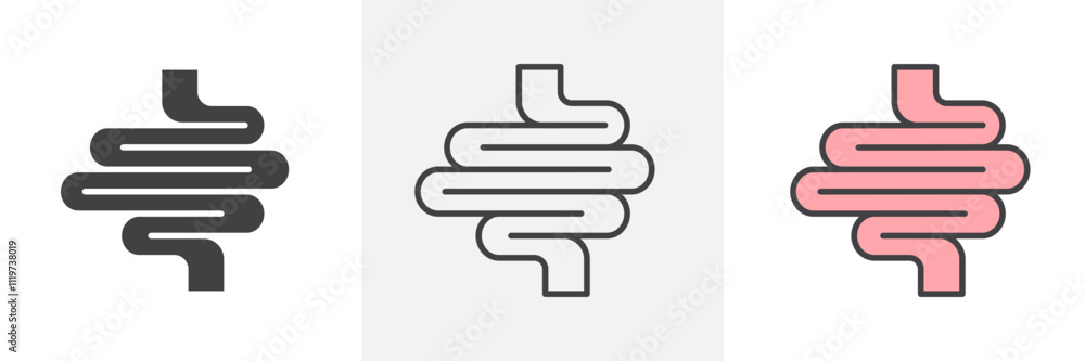 Intestines icon collection in black and colored style. Intestines icon collection in black and colored style.