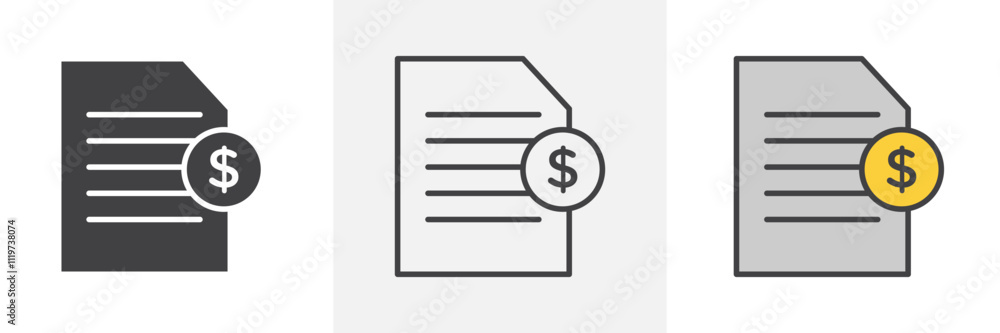 Invoice payment icon collection in black and colored style. Invoice payment icon collection in black and colored style.