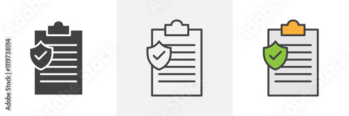 Insurance policy icon collection in black and colored style.