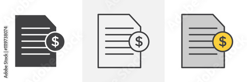Invoice payment icon collection in black and colored style.