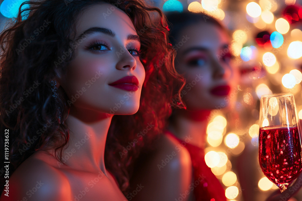 Created with generative AI design photo of happy woman celebrate christmas holidays in club Created with generative AI design photo of happy woman celebrate christmas holidays in club