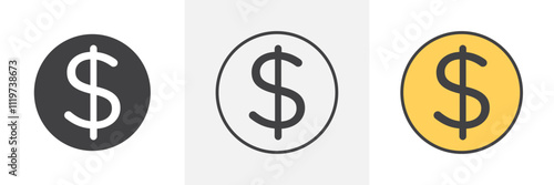 Money icon collection in black and colored style.