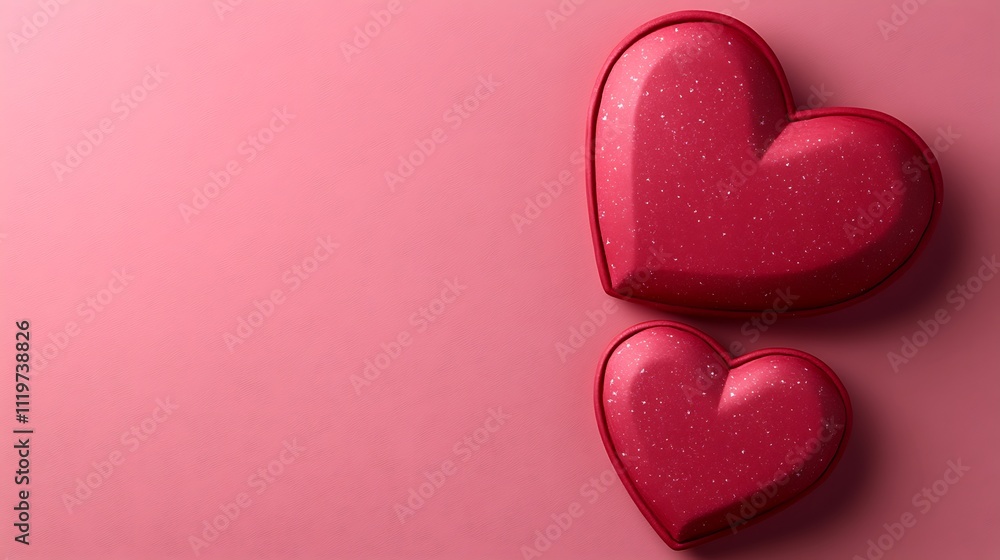 Two red hearts on pink background, love concept. Two red hearts on pink background, love concept.