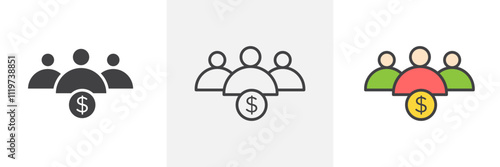 Mutual funds icon collection in black and colored style.