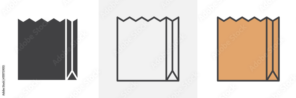 Paper bag icon collection in black and colored style. Paper bag icon collection in black and colored style.