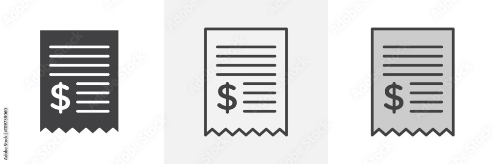 Payment receipt icon collection in black and colored style. Payment receipt icon collection in black and colored style.