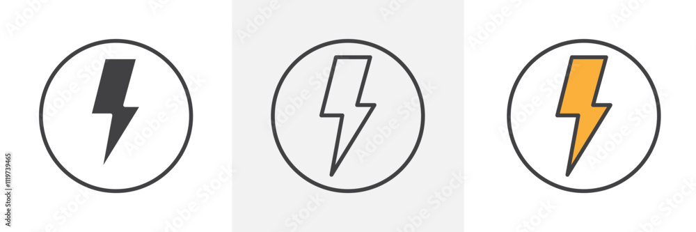 Power icon collection in black and colored style.