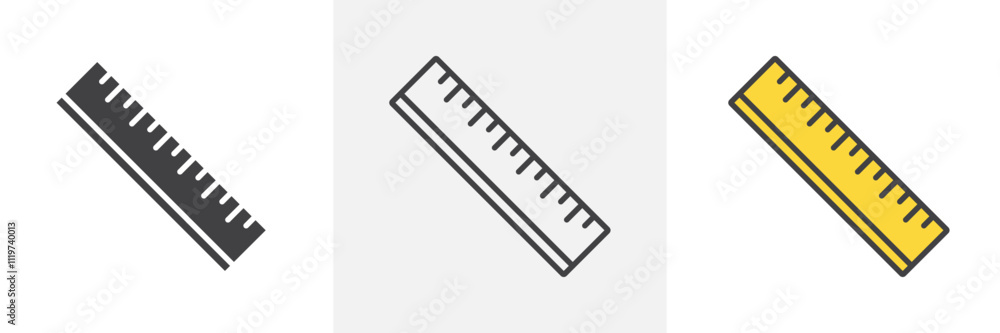 Ruler icon collection in black and colored style. Ruler icon collection in black and colored style.
