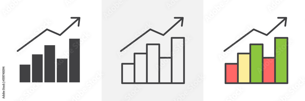 Sales growth icon collection in black and colored style. Sales growth icon collection in black and colored style.
