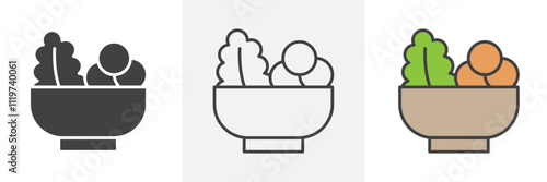 Salad icon collection in black and colored style.
