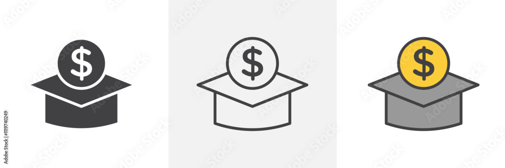 Scholarship icon collection in black and colored style. Scholarship icon collection in black and colored style.