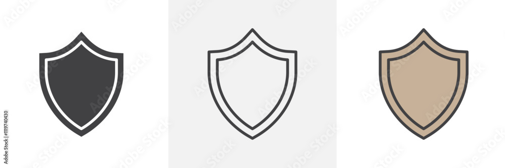 Shield icon collection in black and colored style. Shield icon collection in black and colored style.