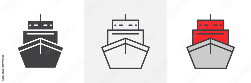 Ship icon collection in black and colored style. Ship icon collection in black and colored style.